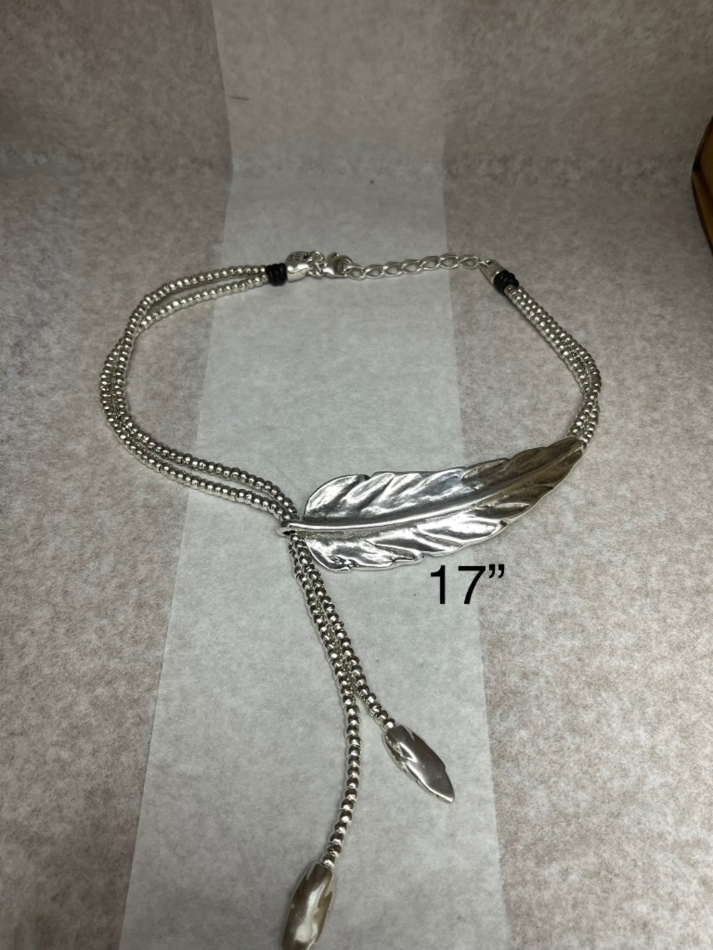UNOde50 Silver Plated Pluma Feather Statement Necklace Boho 17”